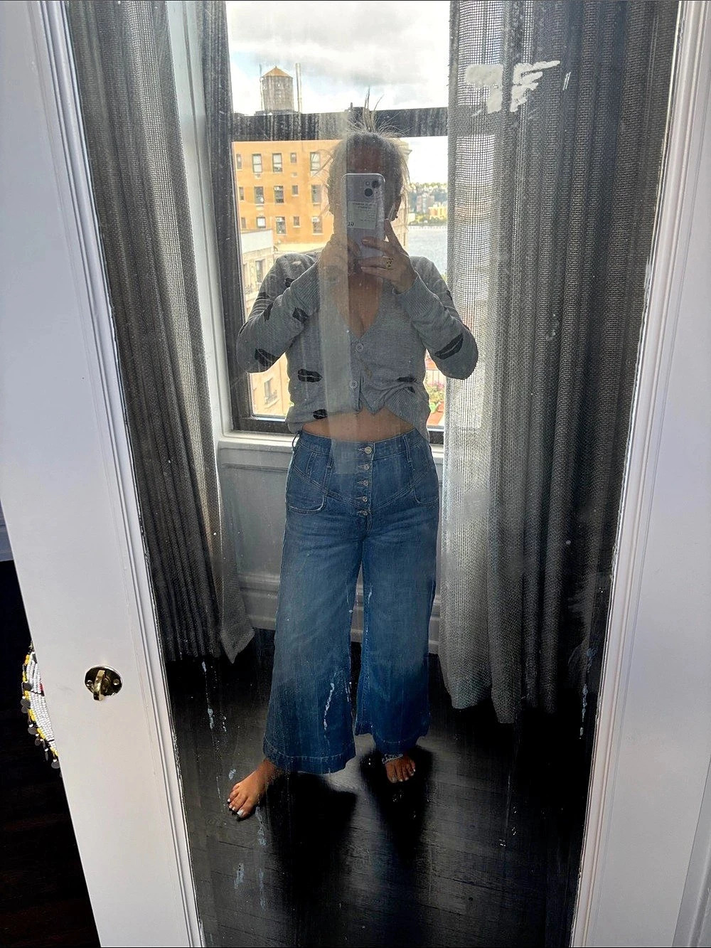 MOTHER The Lemon Twist Sneak Wide Leg Jeans Blue Waist 28